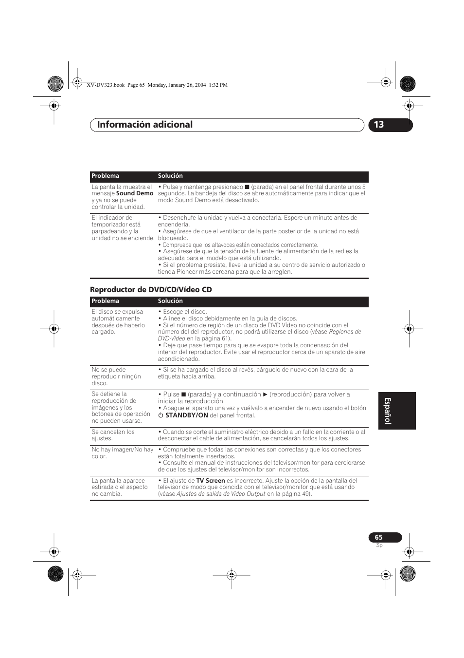Reproductor de dvd/cd/vídeo cd, Información adicional 13 | Pioneer DCS-424 User Manual | Page 65 / 74