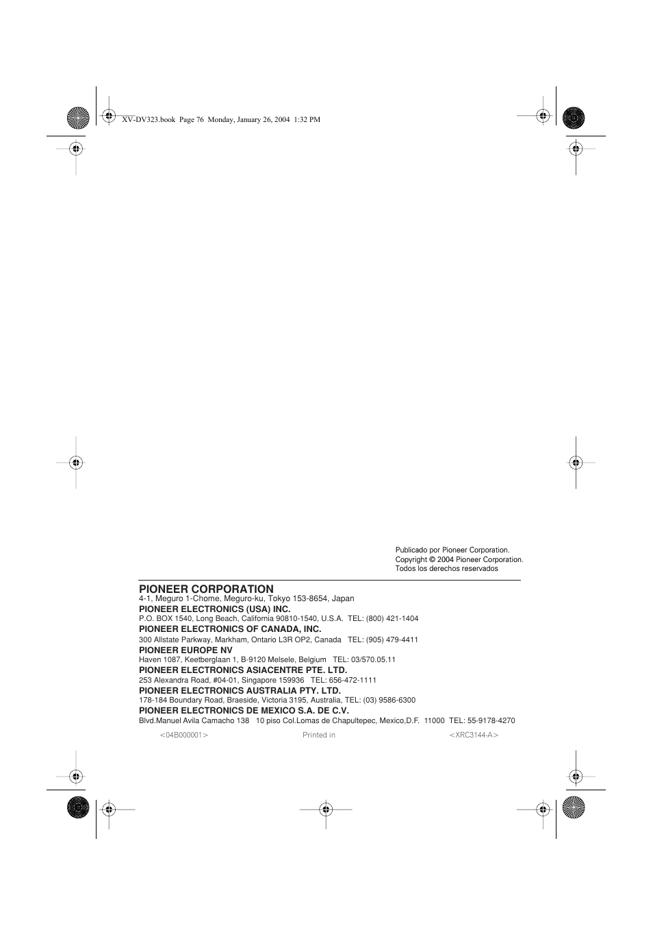 Pioneer corporation | Pioneer DCS-424 User Manual | Page 74 / 74