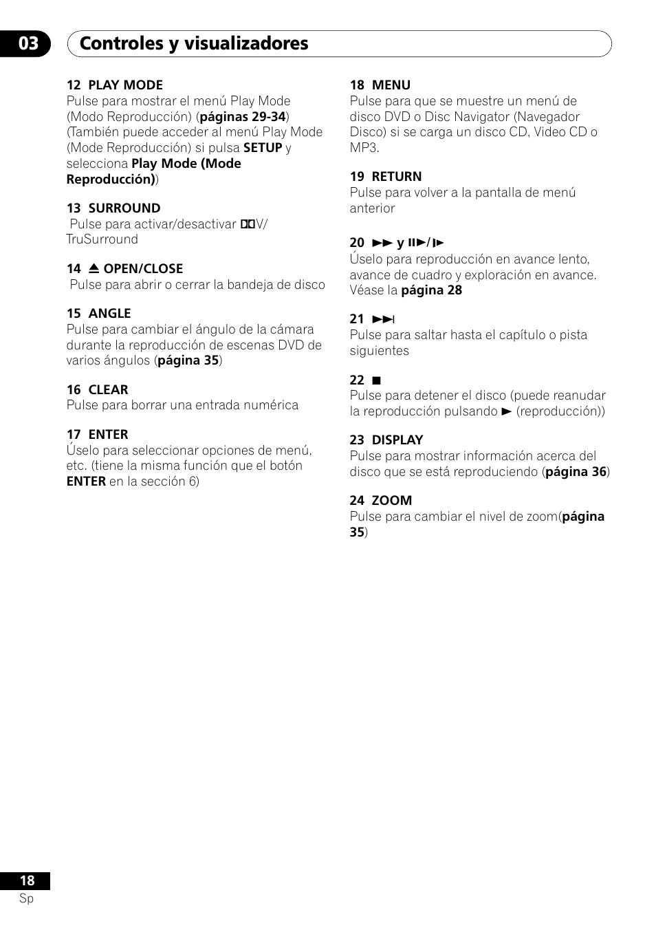 Controles y visualizadores 03 | Pioneer DV-454-S User Manual | Page 18 / 108