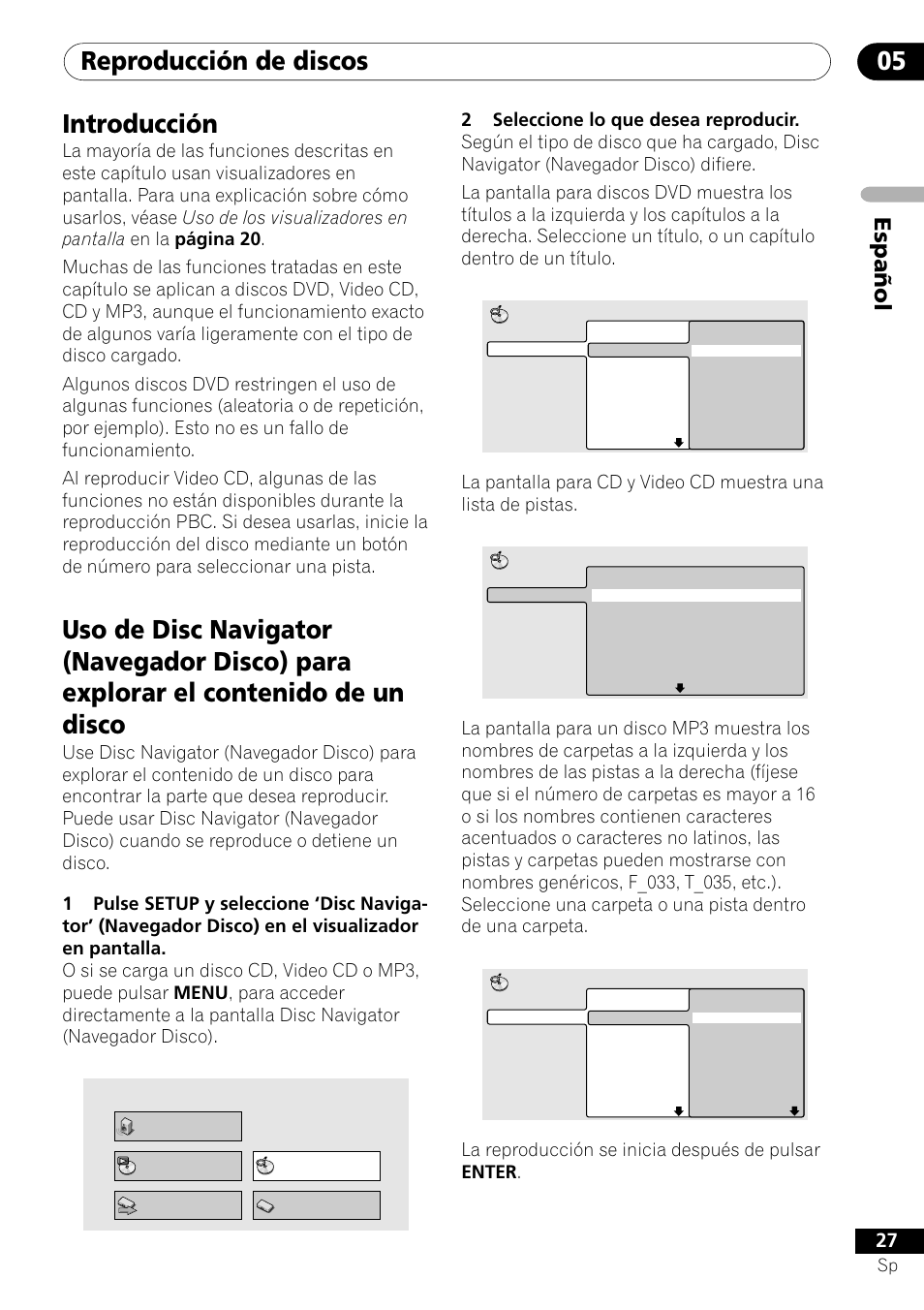 Reproducción de discos 05, Introducción, Español | Pioneer DV-454-S User Manual | Page 27 / 108