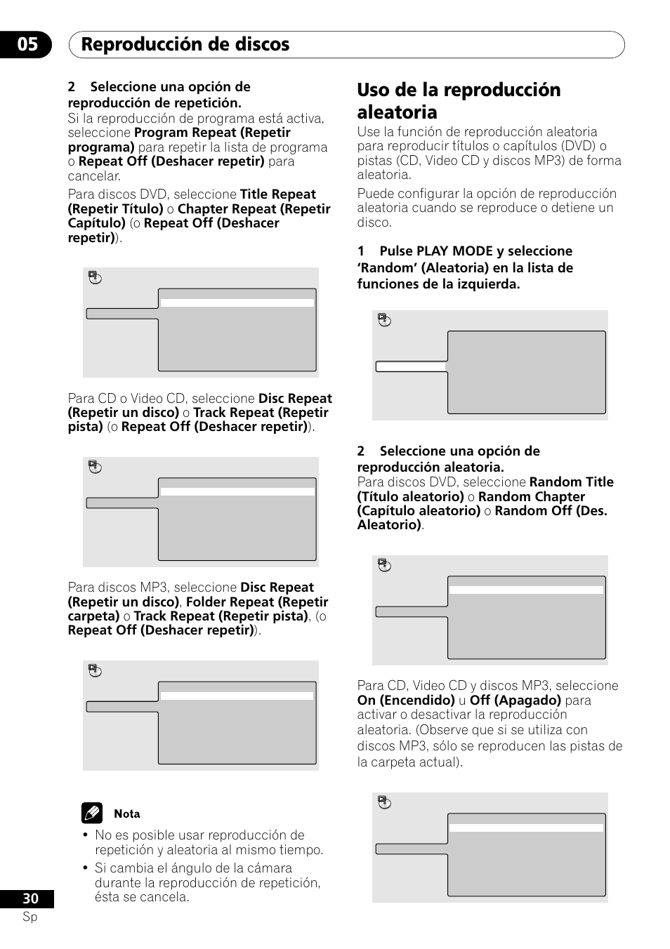 Uso de la reproducción aleatoria, Reproducción de discos 05 | Pioneer DV-454-S User Manual | Page 30 / 108