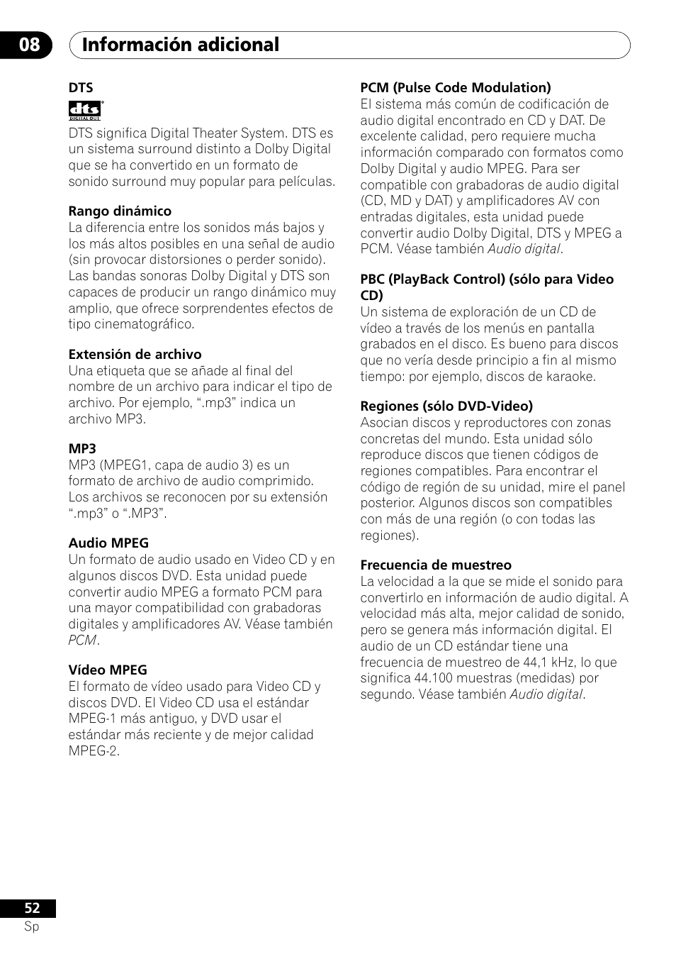 Información adicional 08 | Pioneer DV-454-S User Manual | Page 52 / 108