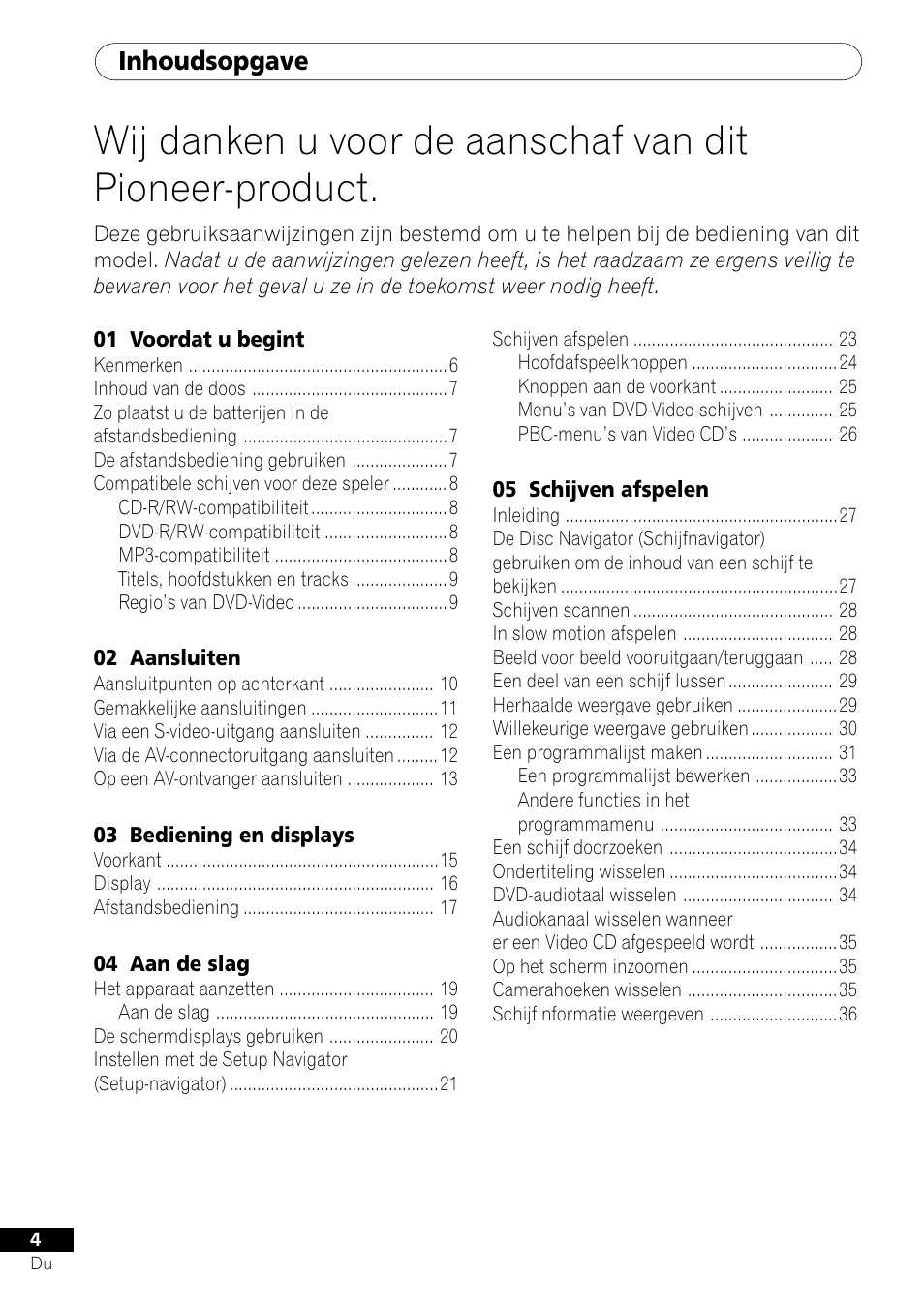 Inhoudsopgave | Pioneer DV-454-S User Manual | Page 58 / 108