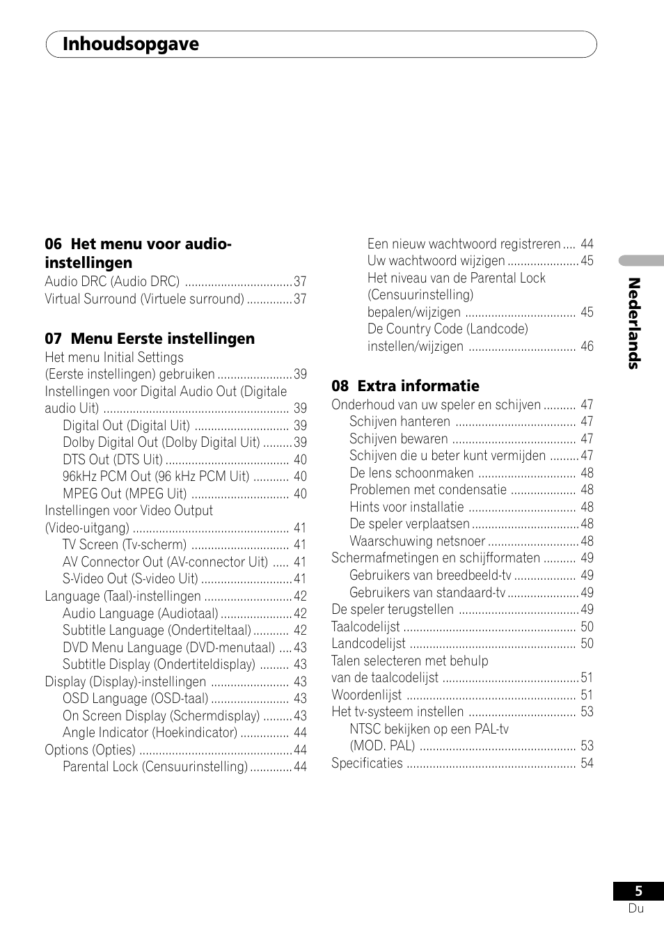 Inhoudsopgave | Pioneer DV-454-S User Manual | Page 59 / 108
