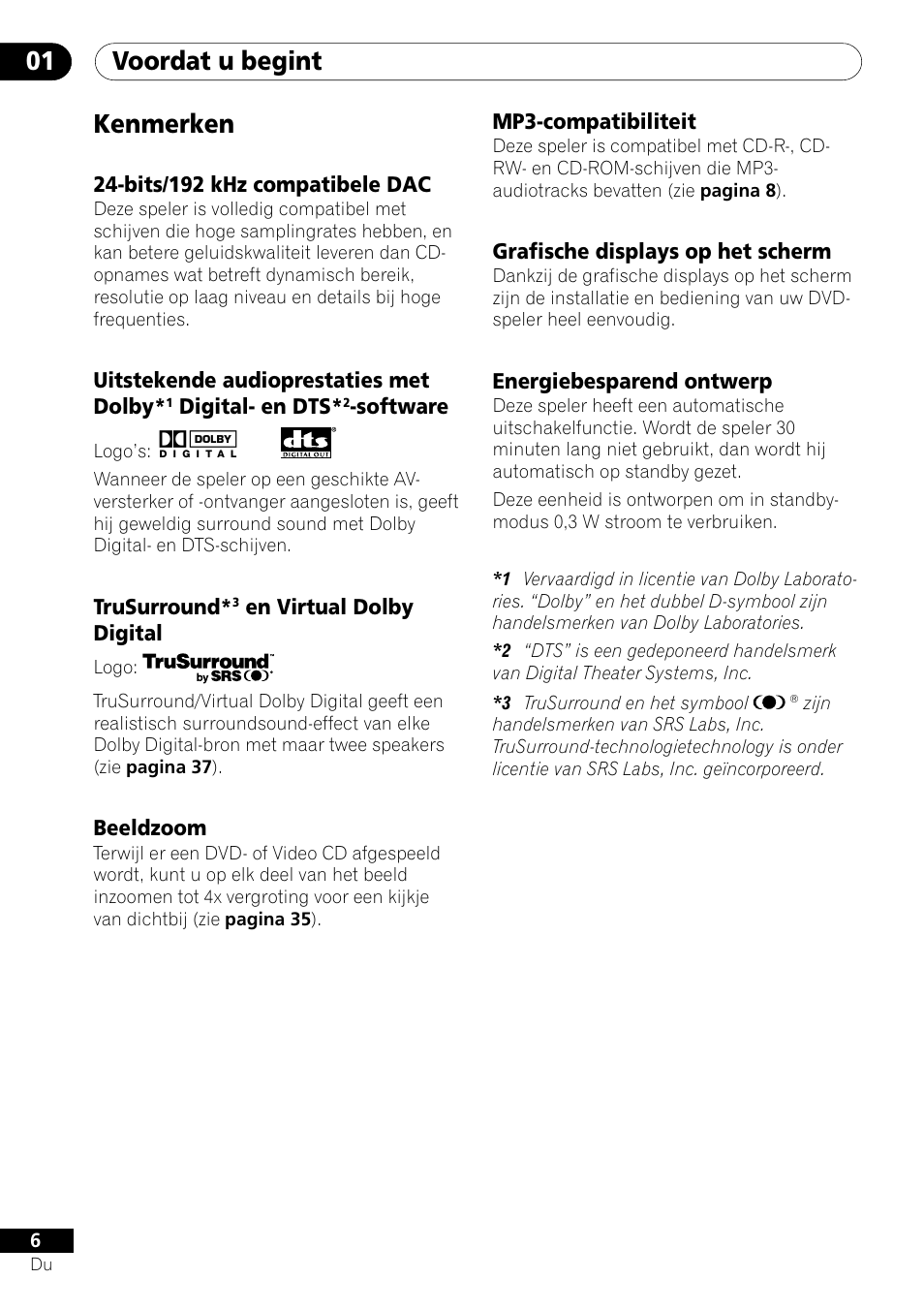Voordat u begint 01, Kenmerken | Pioneer DV-454-S User Manual | Page 60 / 108