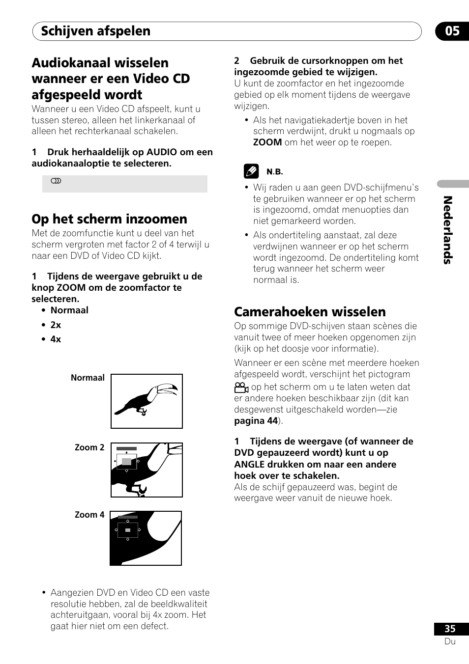 Schijven afspelen 05, Op het scherm inzoomen, Camerahoeken wisselen | Nederlands | Pioneer DV-454-S User Manual | Page 89 / 108