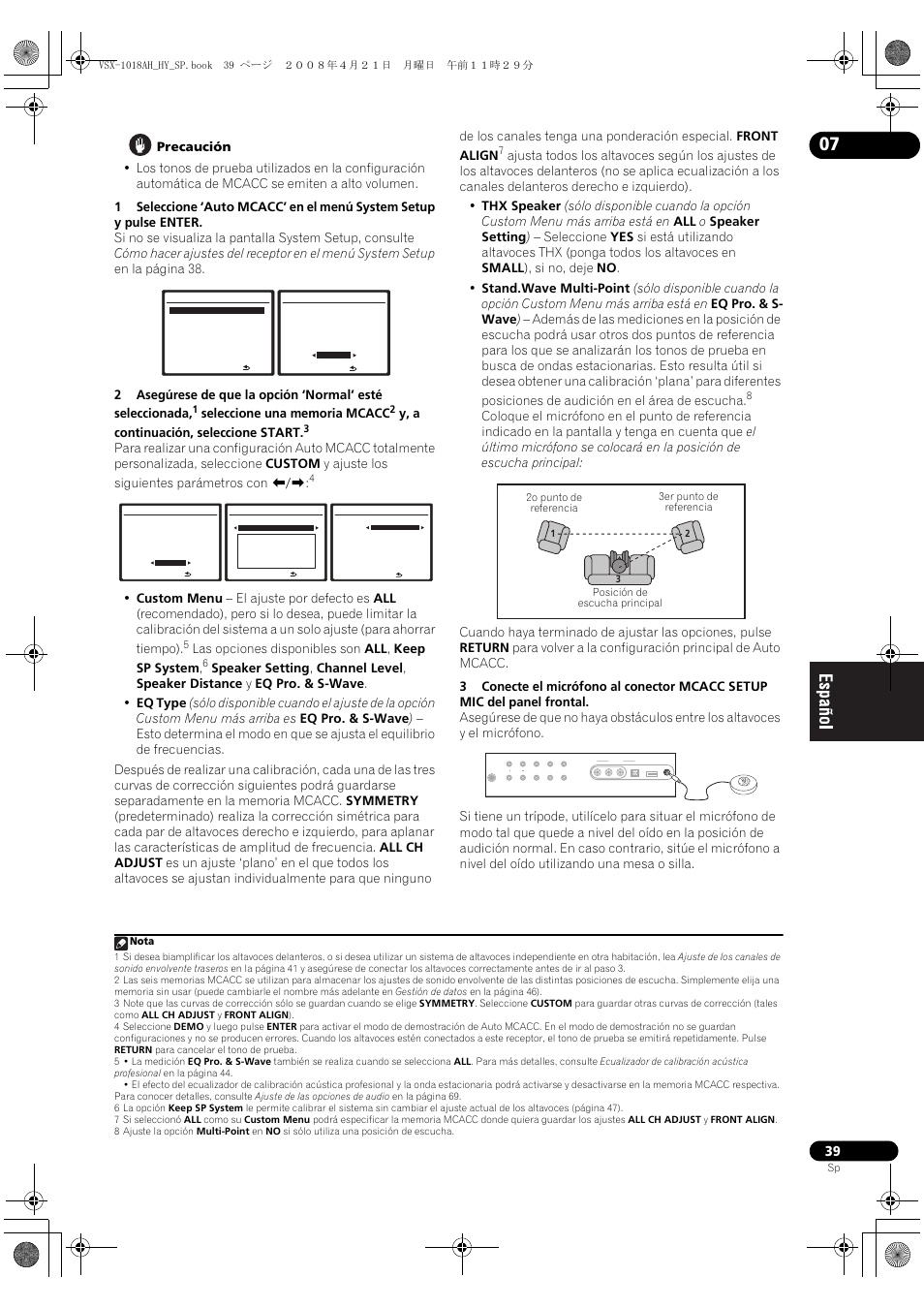 Mcacc setup mic | Pioneer VSX-1018AH-K User Manual | Page 39 / 96