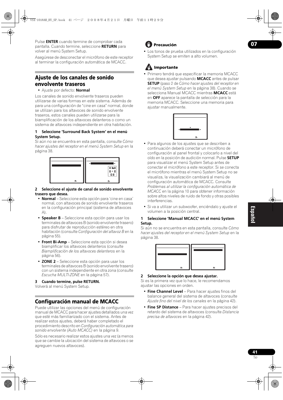 Configuración manual de mcacc | Pioneer VSX-1018AH-K User Manual | Page 41 / 96