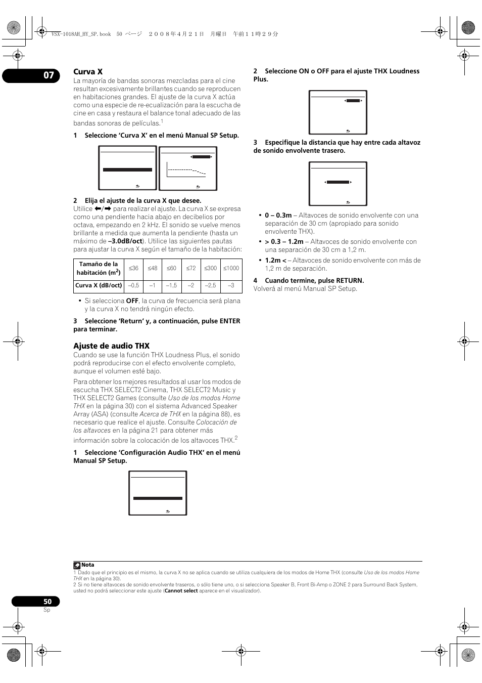 Curva x ajuste de audio thx, Curva x, Ajuste de audio thx | Pioneer VSX-1018AH-K User Manual | Page 50 / 96