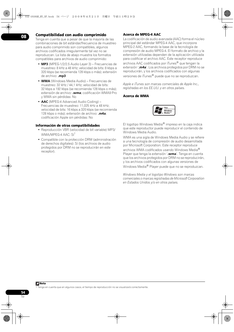 Compatibilidad con audio comprimido | Pioneer VSX-1018AH-K User Manual | Page 54 / 96