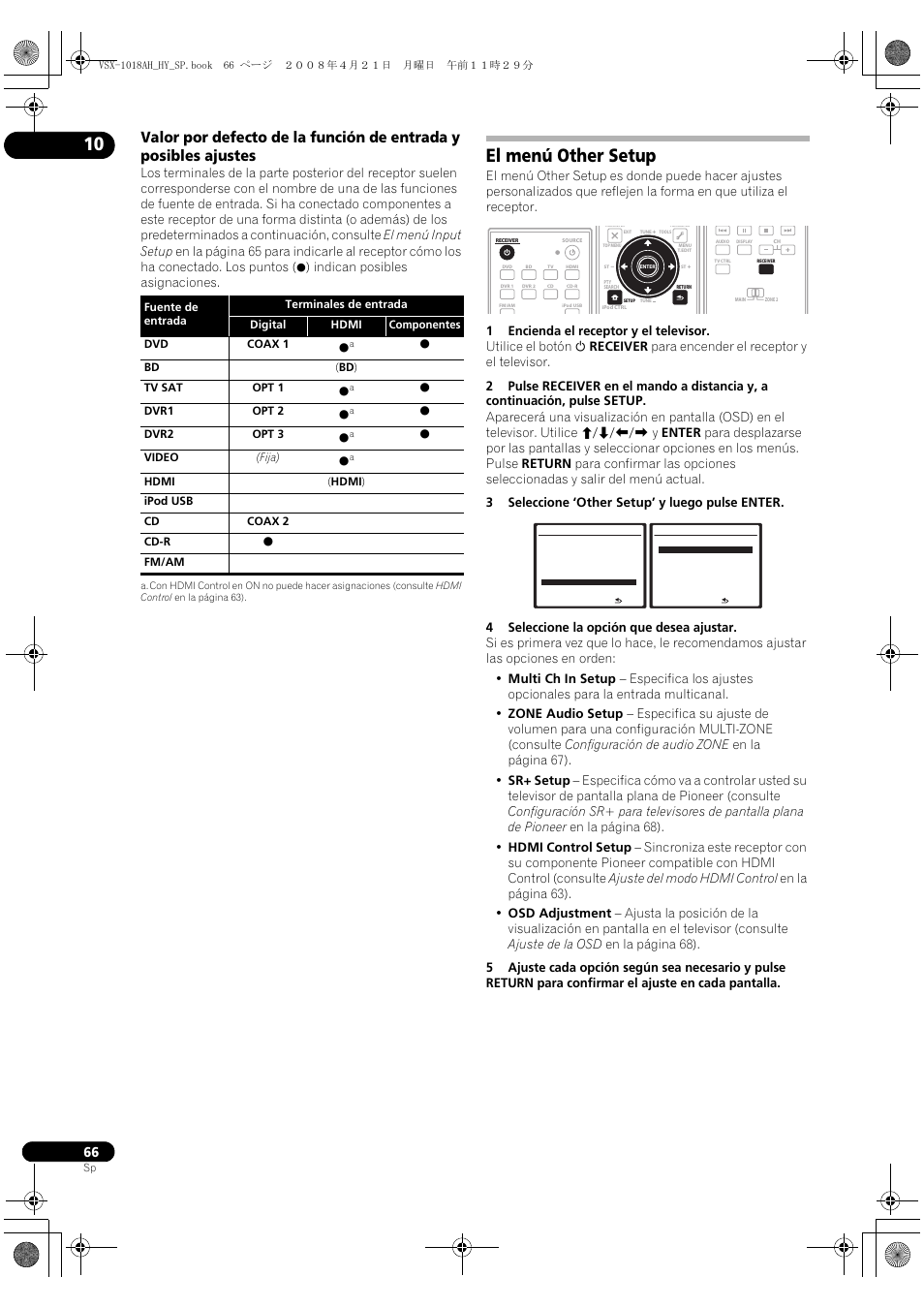 El menú other setup, Indican posibles asignaciones | Pioneer VSX-1018AH-K User Manual | Page 66 / 96