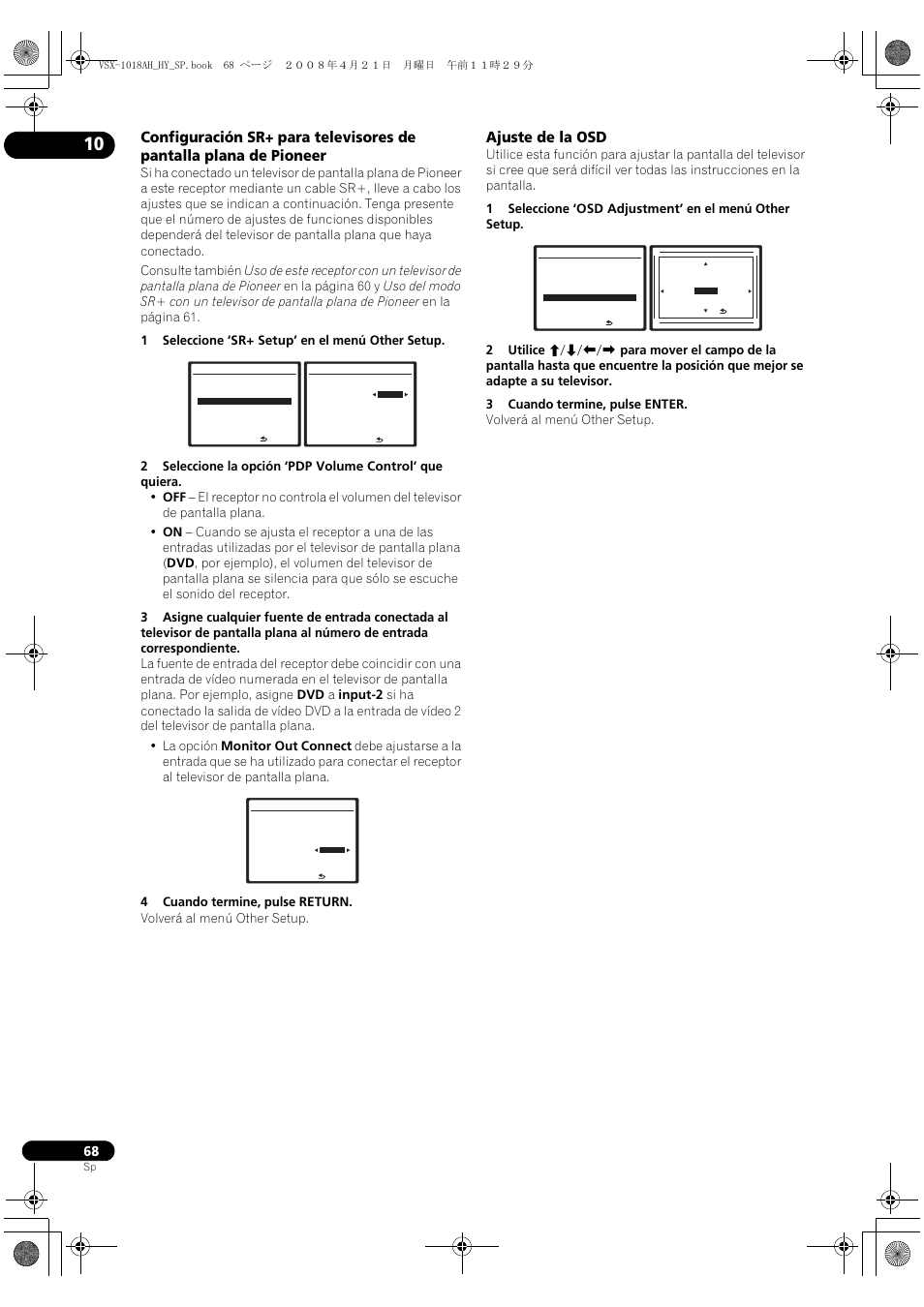 Ajuste de la osd | Pioneer VSX-1018AH-K User Manual | Page 68 / 96