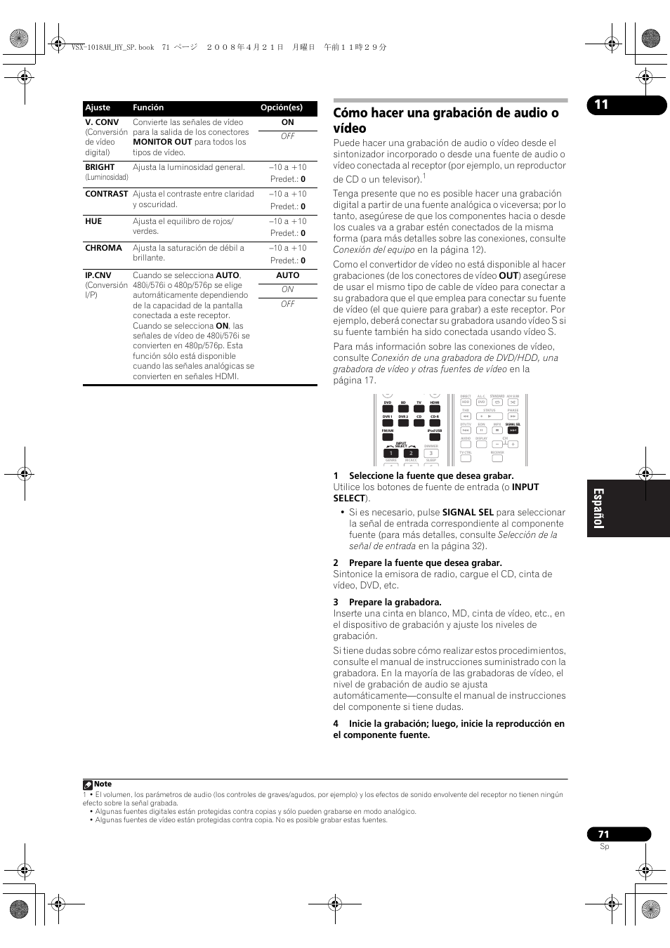 Cómo hacer una grabación de audio o vídeo | Pioneer VSX-1018AH-K User Manual | Page 71 / 96