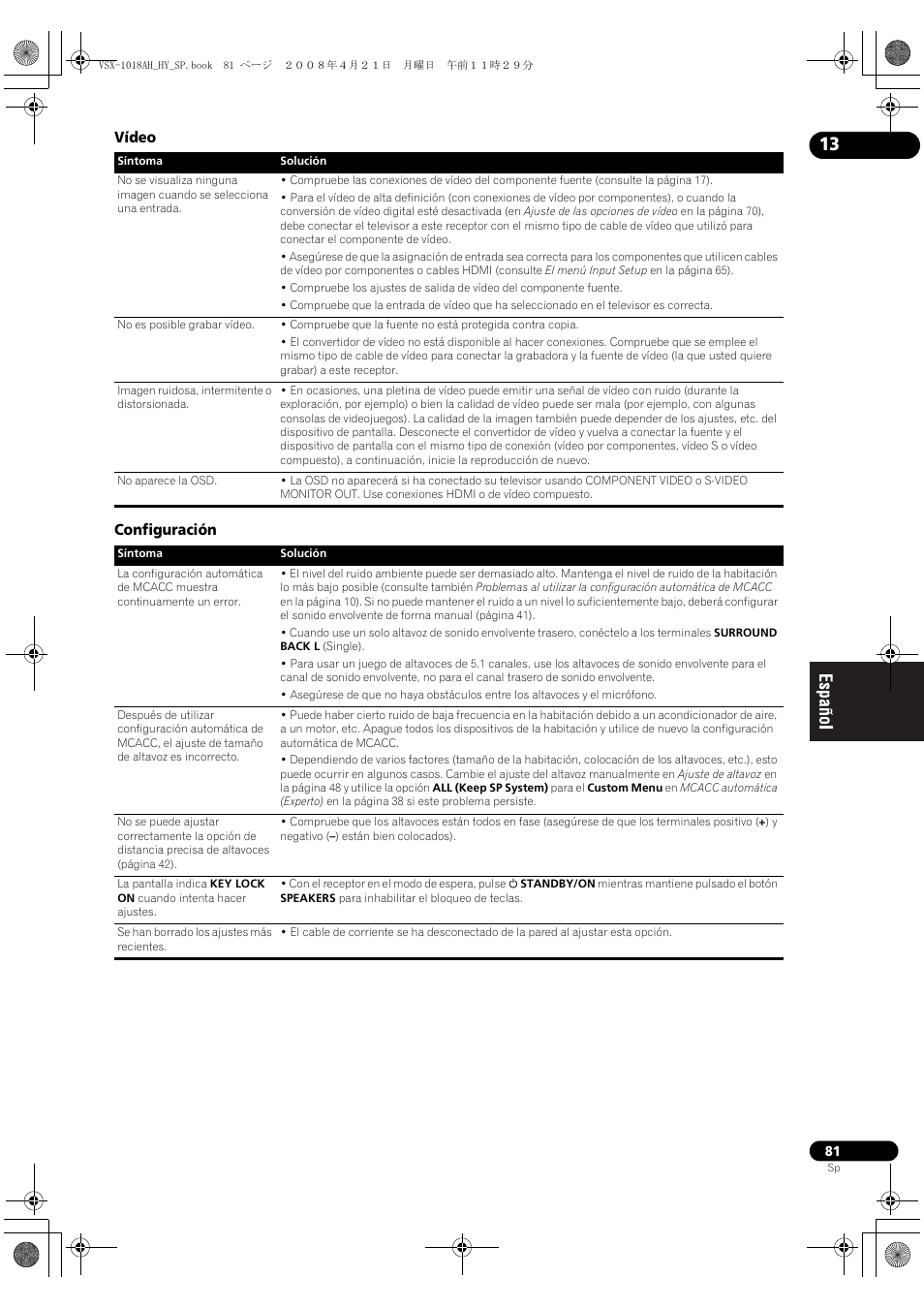 Vídeo configuración | Pioneer VSX-1018AH-K User Manual | Page 81 / 96