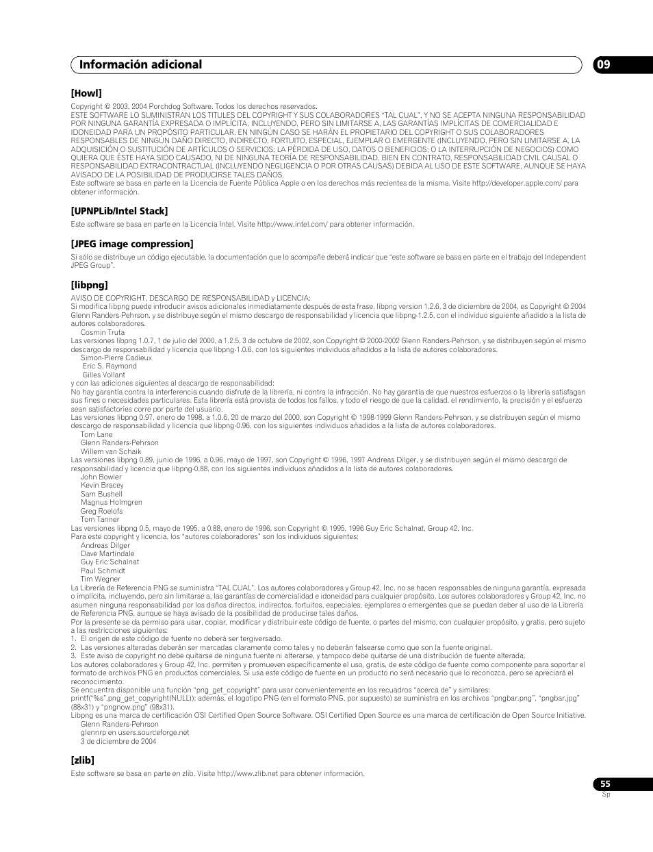 Información adicional 09 | Pioneer BDP-LX70 User Manual | Page 55 / 64