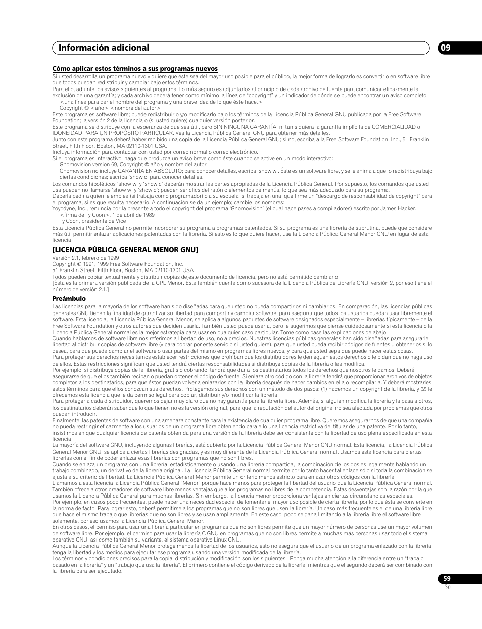 Información adicional 09 | Pioneer BDP-LX70 User Manual | Page 59 / 64