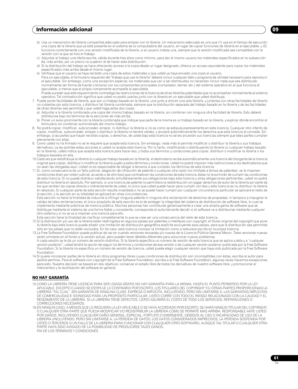 Información adicional 09 | Pioneer BDP-LX70 User Manual | Page 61 / 64