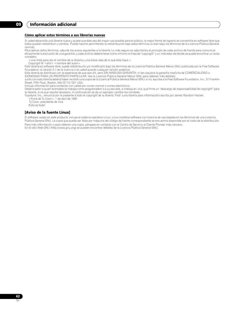 Información adicional 09 | Pioneer BDP-LX70 User Manual | Page 62 / 64