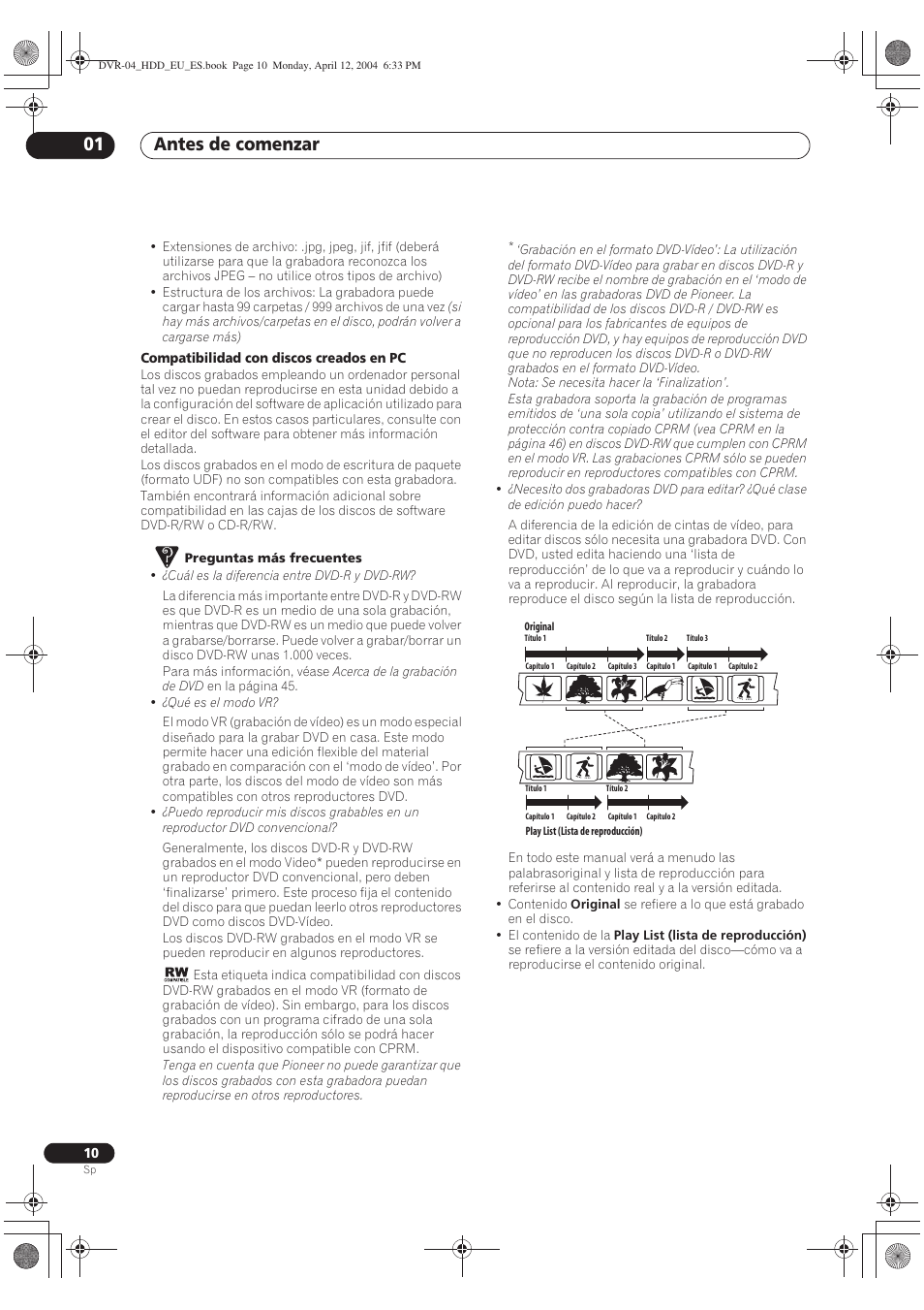 Antes de comenzar 01 | Pioneer DVR-520H-S User Manual | Page 10 / 127