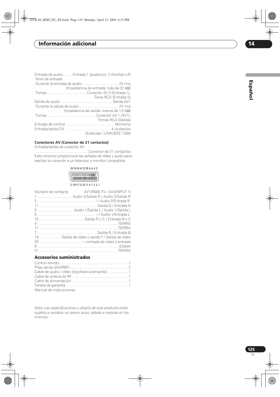 Información adicional 14 | Pioneer DVR-520H-S User Manual | Page 125 / 127