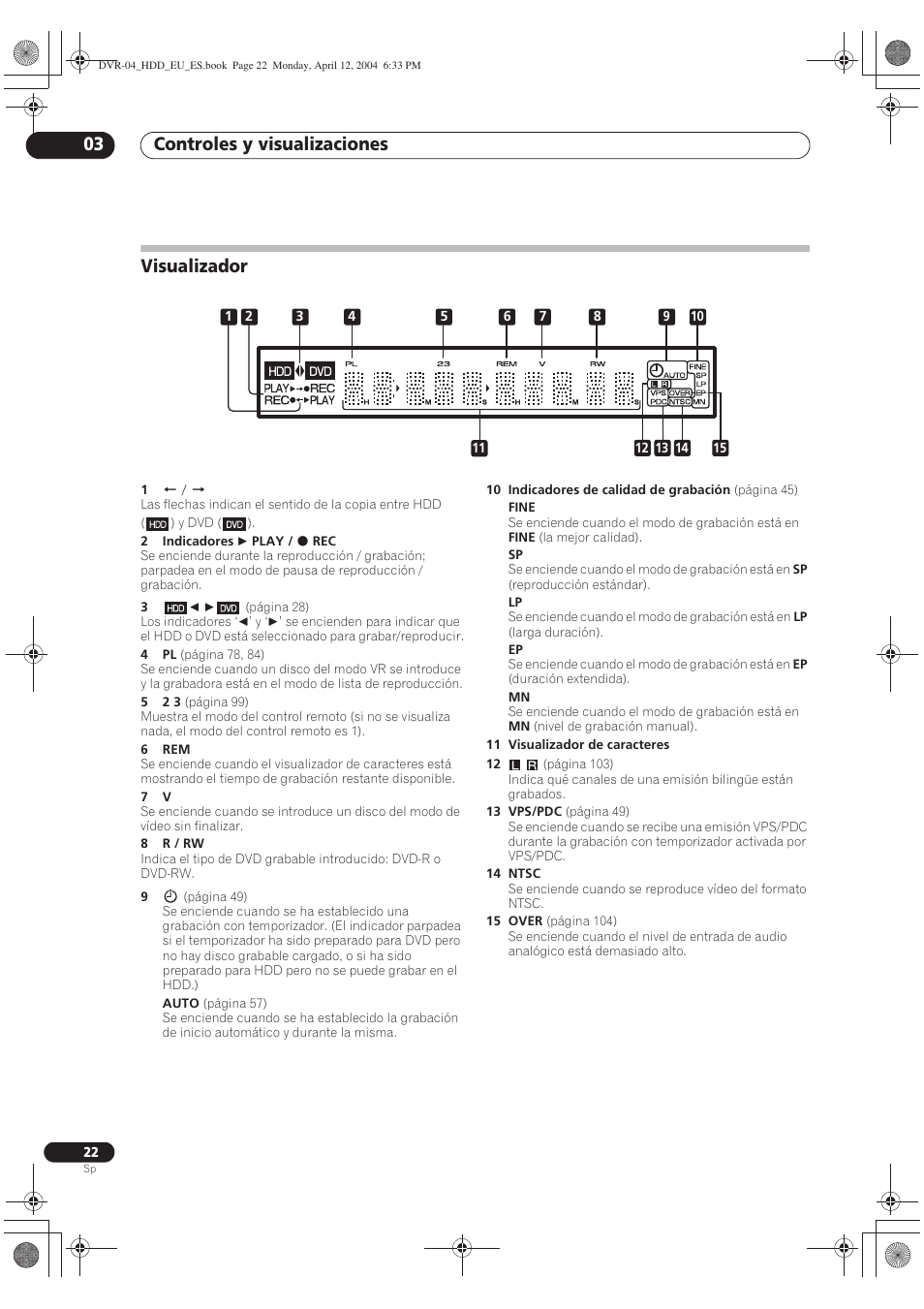 Visualizador, Controles y visualizaciones 03 | Pioneer DVR-520H-S User Manual | Page 22 / 127
