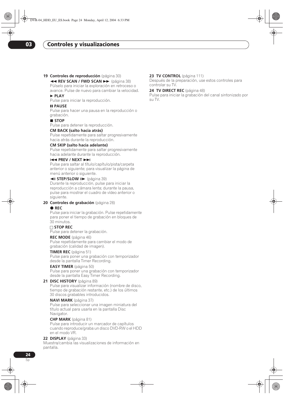 Controles y visualizaciones 03 | Pioneer DVR-520H-S User Manual | Page 24 / 127