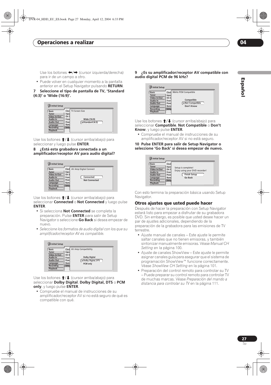 Operaciones a realizar 04, Español | Pioneer DVR-520H-S User Manual | Page 27 / 127