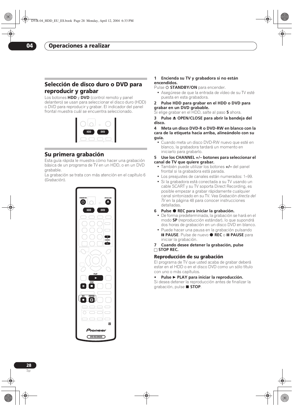 Su primera grabación, Operaciones a realizar 04 | Pioneer DVR-520H-S User Manual | Page 28 / 127