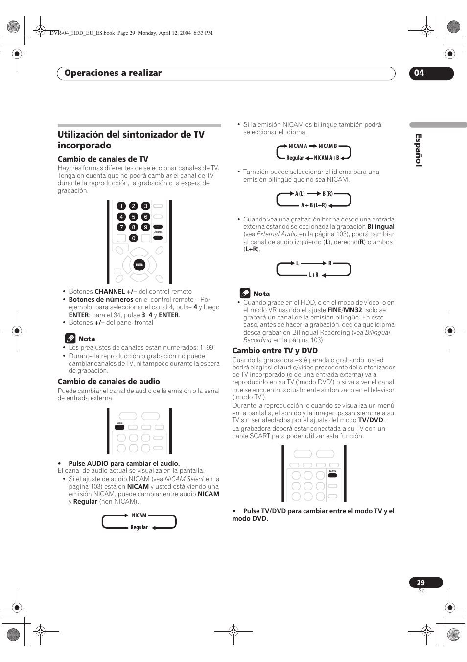 Utilización del sintonizador de tv incorporado, Operaciones a realizar 04 | Pioneer DVR-520H-S User Manual | Page 29 / 127