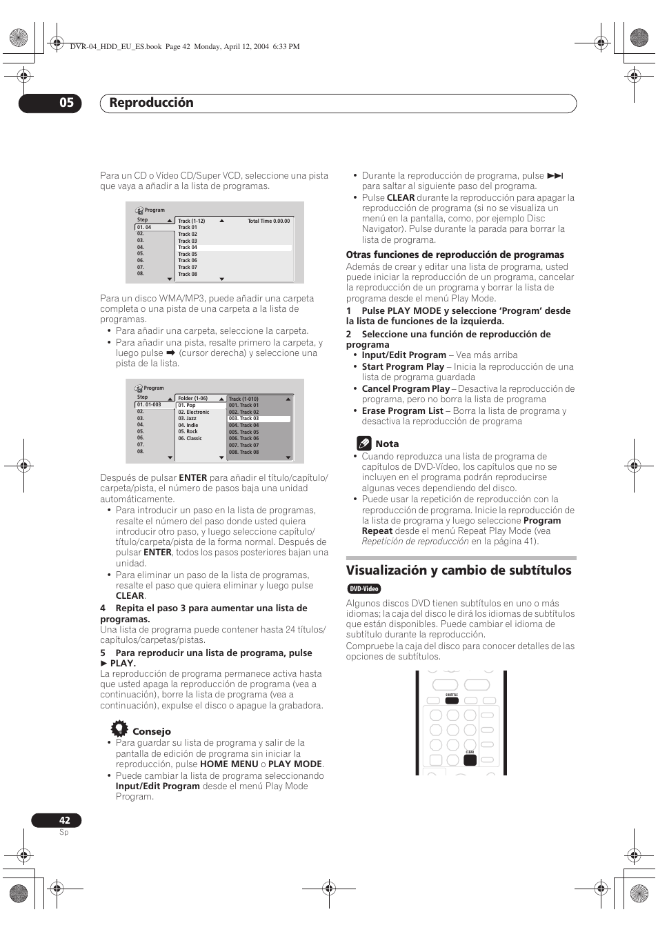 Visualización y cambio de subtítulos, Reproducción 05 | Pioneer DVR-520H-S User Manual | Page 42 / 127