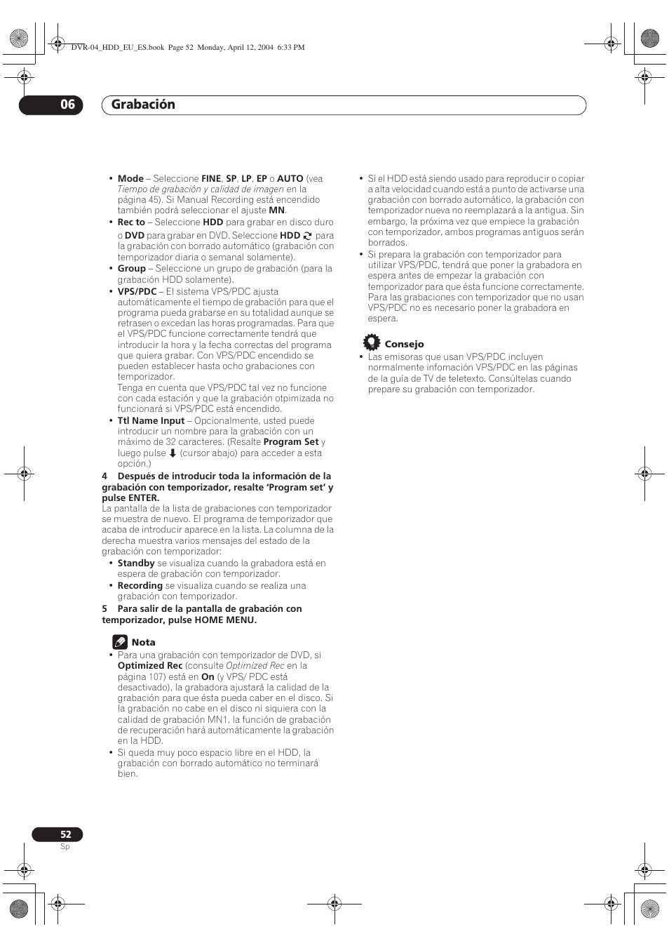 Grabación 06 | Pioneer DVR-520H-S User Manual | Page 52 / 127