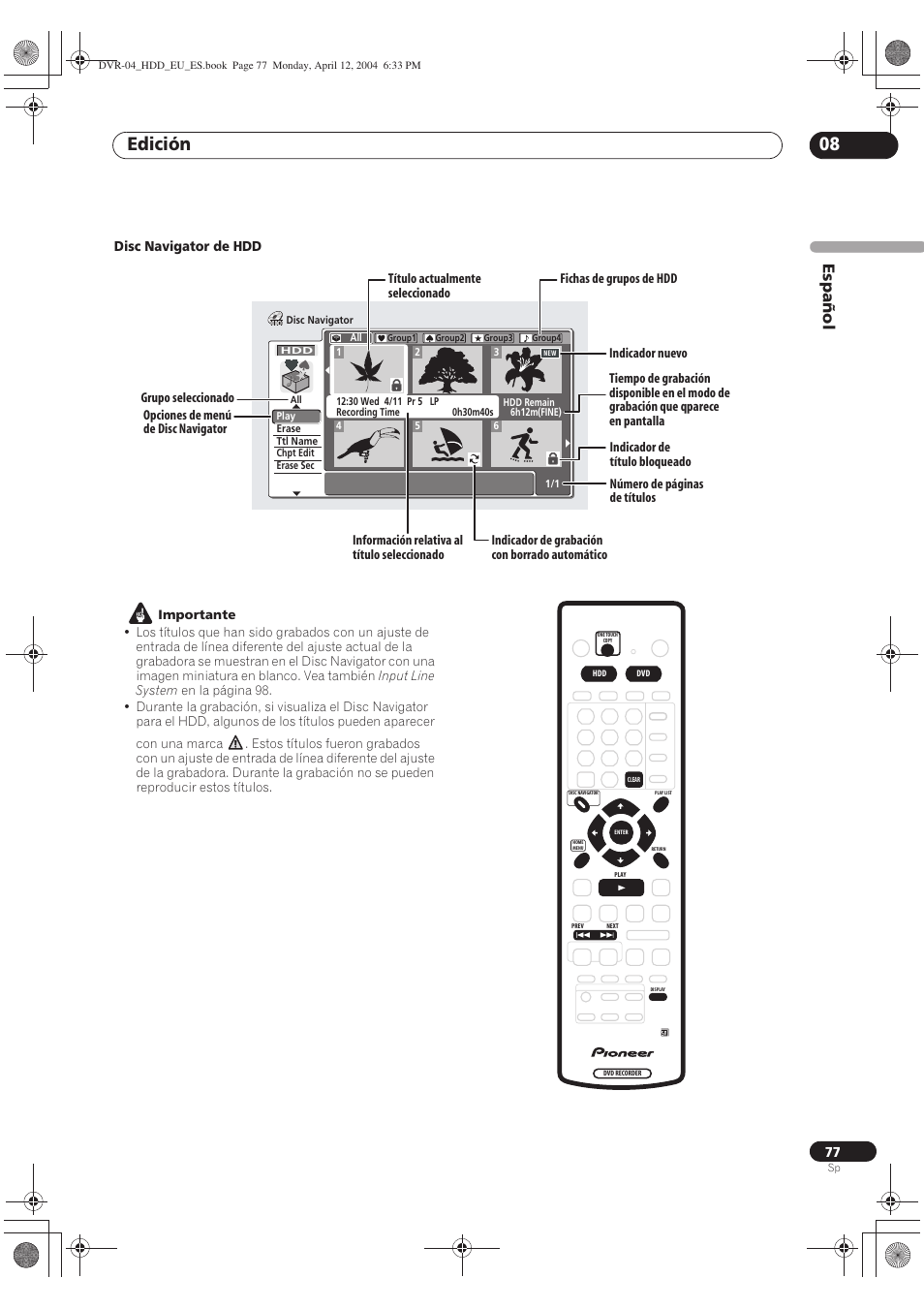 Edición 08, Español | Pioneer DVR-520H-S User Manual | Page 77 / 127