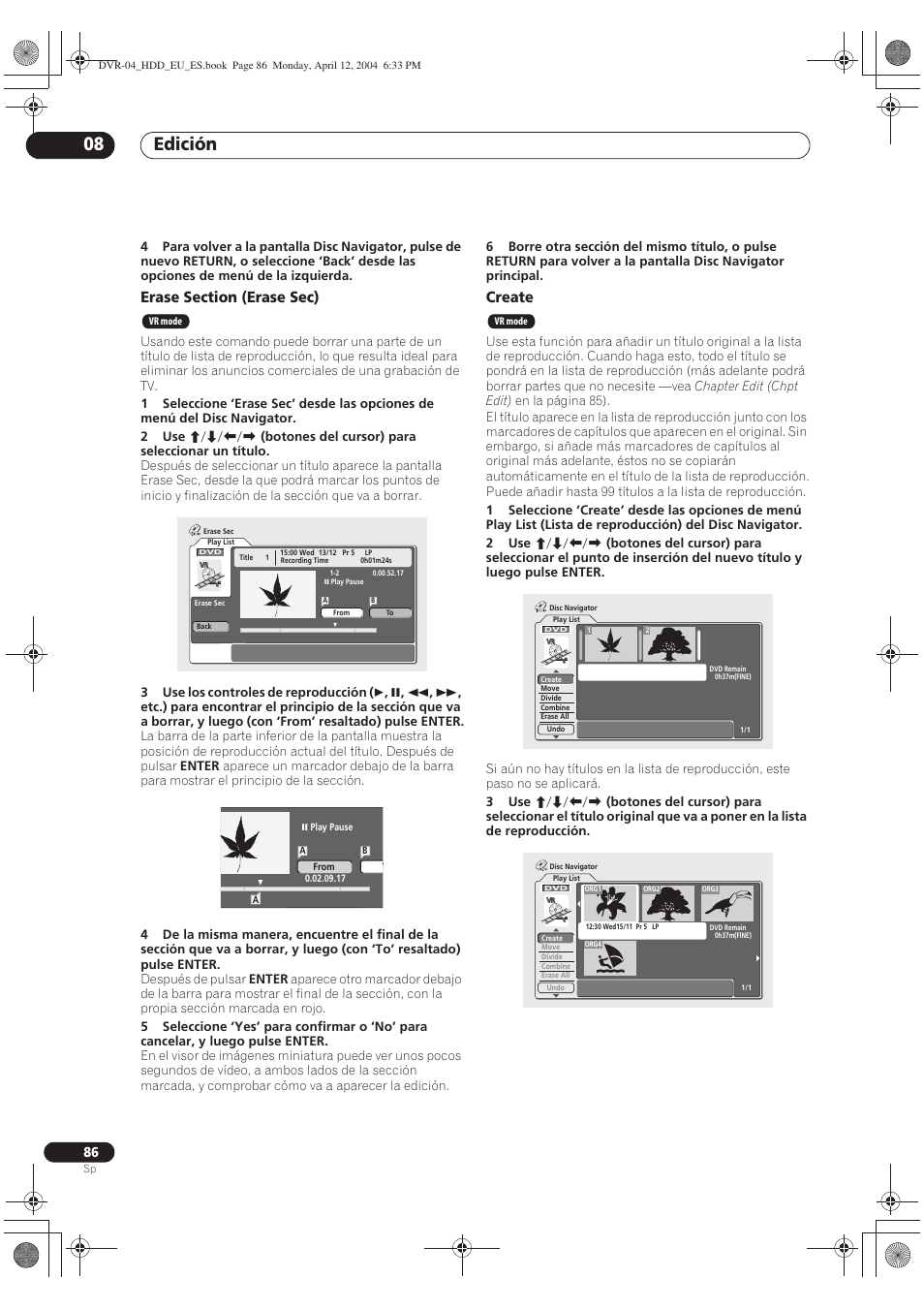 Edición 08, Create | Pioneer DVR-520H-S User Manual | Page 86 / 127