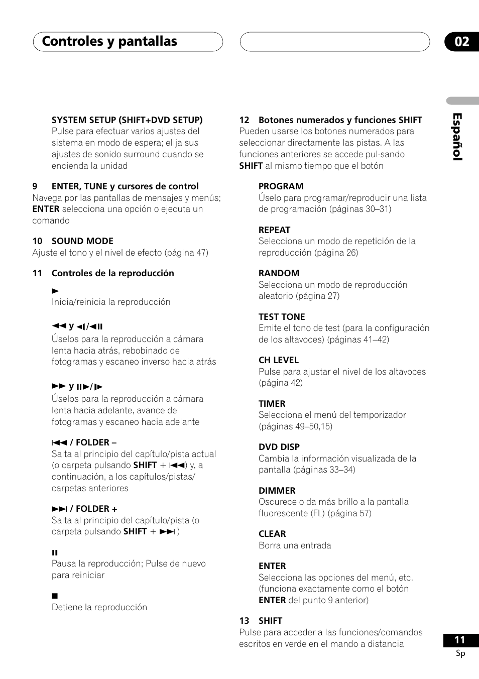 Controles y pantallas 02, Español | Pioneer DCS-303 User Manual | Page 11 / 76