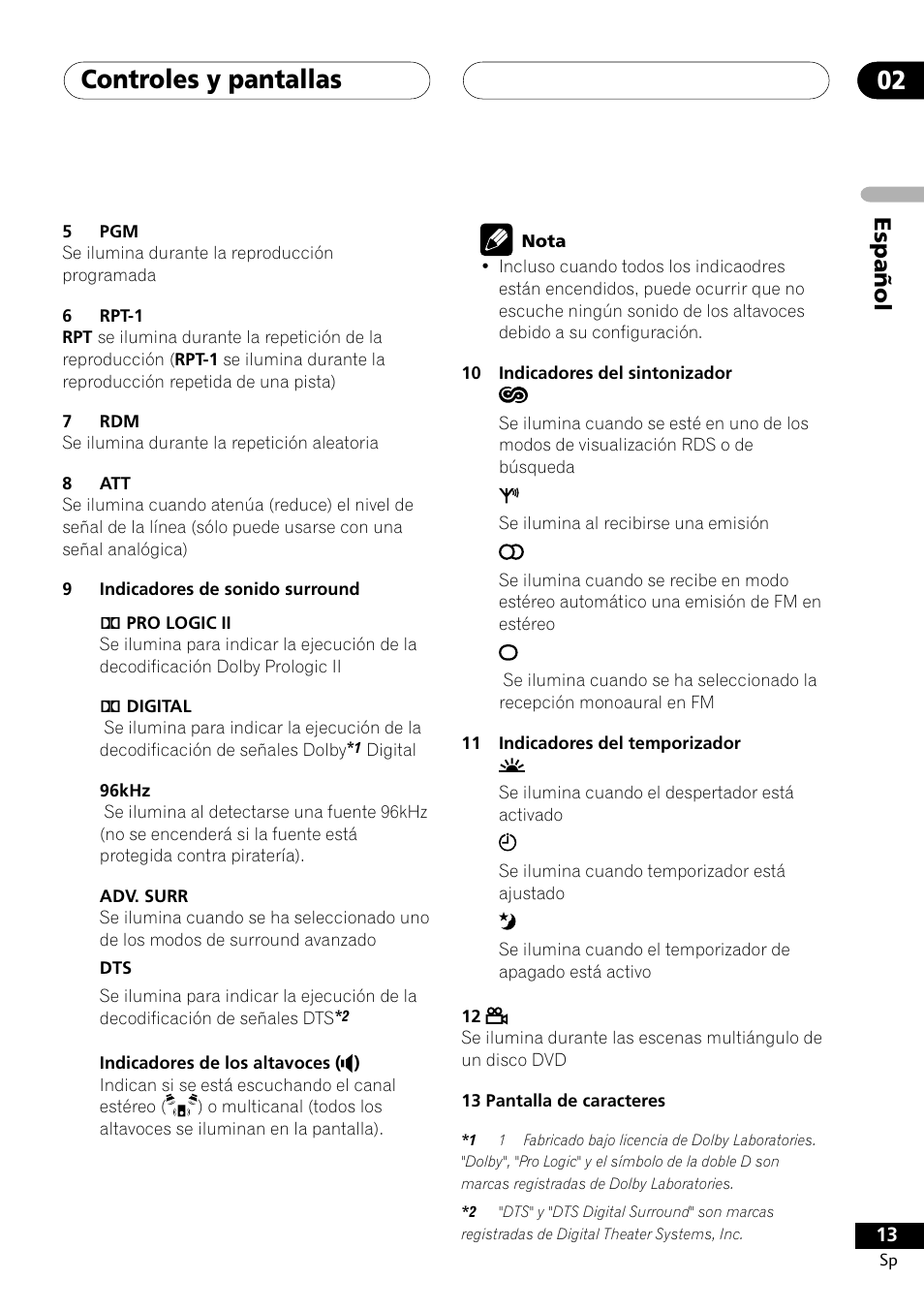 Controles y pantallas 02, Español | Pioneer DCS-303 User Manual | Page 13 / 76