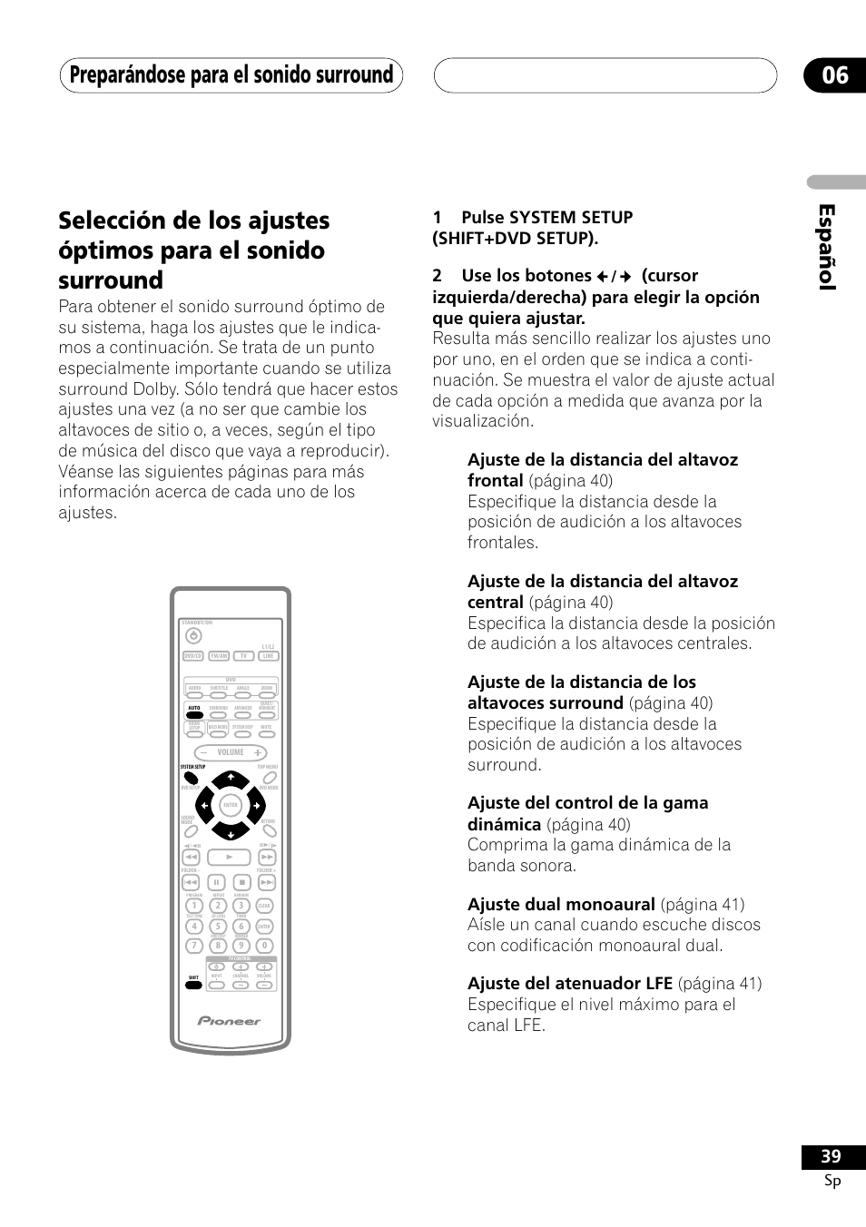 Preparándose para el sonido surround 06, Español | Pioneer DCS-303 User Manual | Page 39 / 76