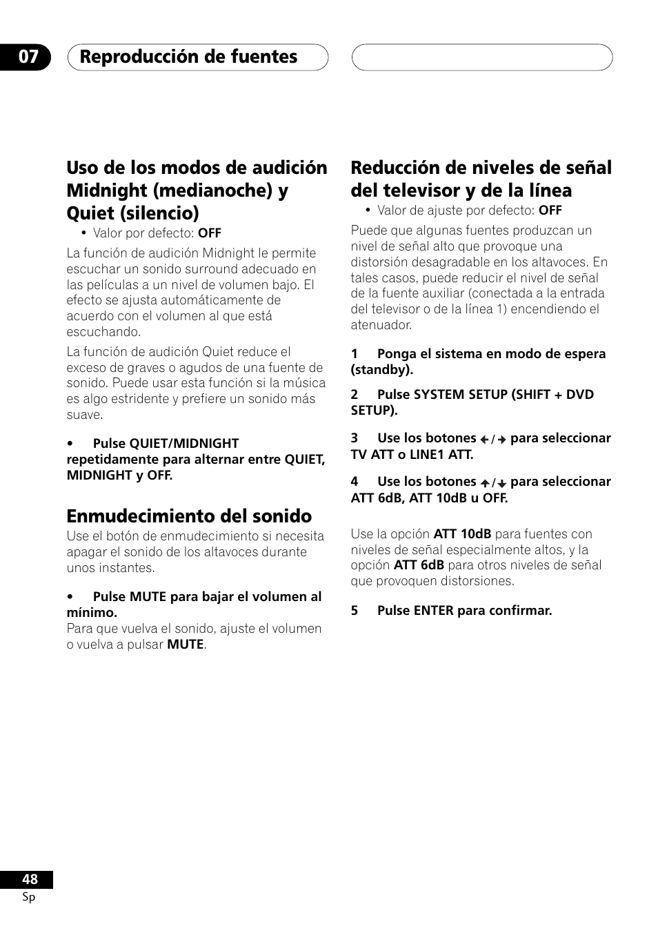 Reproducción de fuentes 07, Enmudecimiento del sonido | Pioneer DCS-303 User Manual | Page 48 / 76