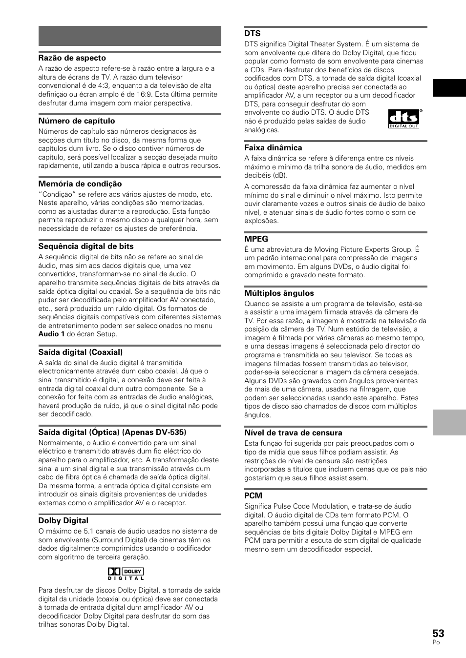 Termos | Pioneer DV-530 User Manual | Page 109 / 112