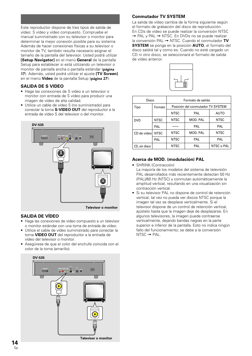 Conexiones de vídeo | Pioneer DV-530 User Manual | Page 16 / 112