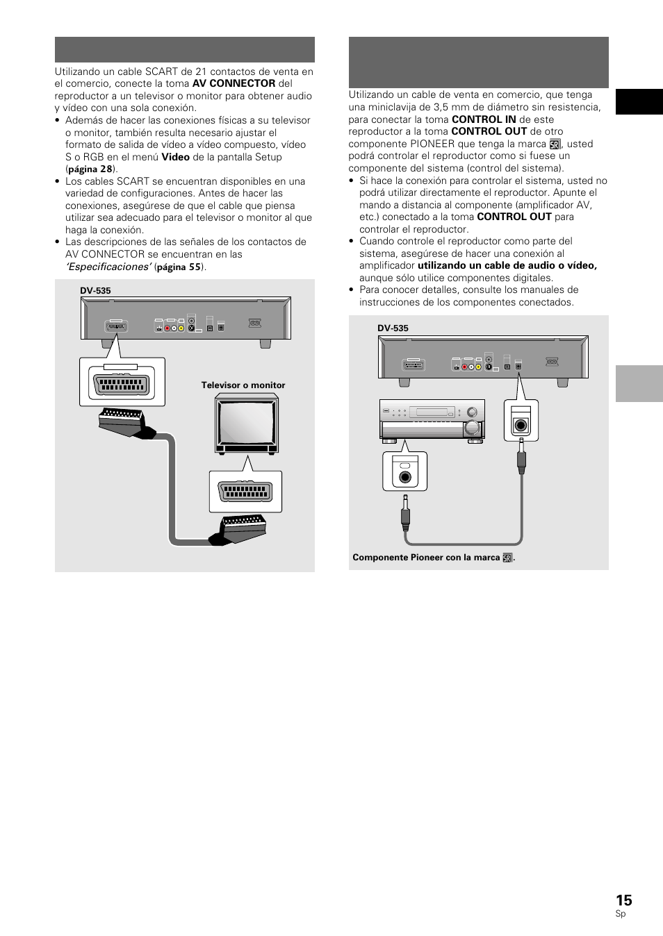 Conexiones de control del sistema, Conexión de av connector | Pioneer DV-530 User Manual | Page 17 / 112