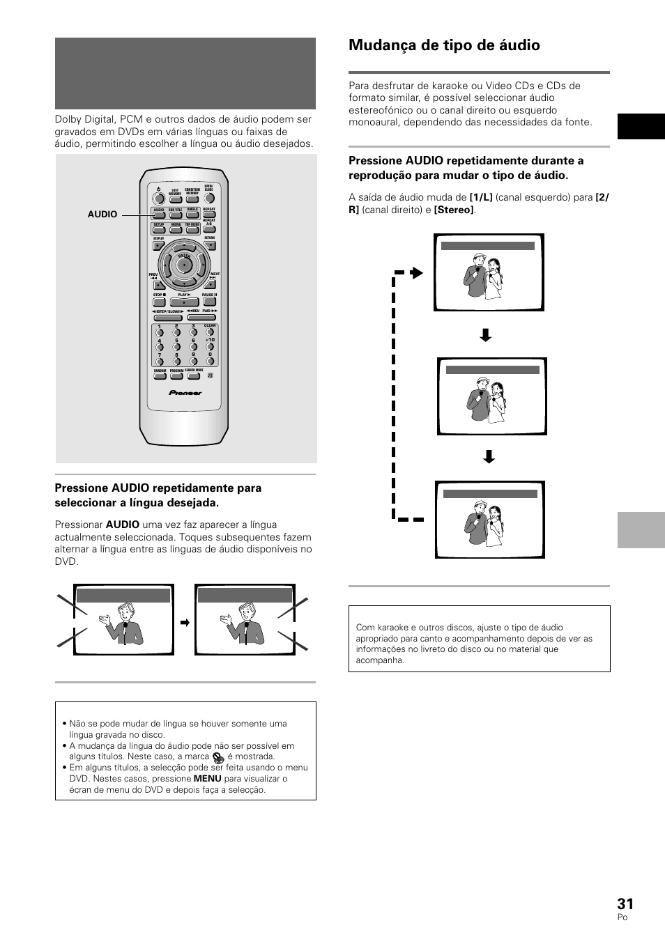Mudança de tipo de áudio, Português ajuste das opções de línguas, Video cd/cd | Hello hola, Audio | Pioneer DV-530 User Manual | Page 87 / 112