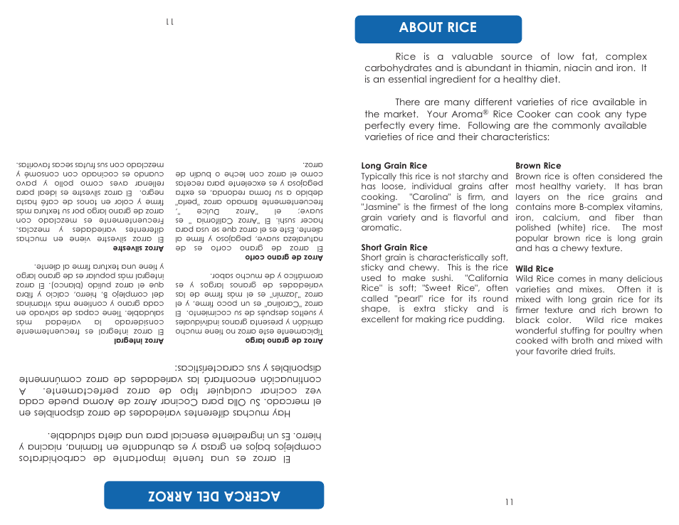About rice, Ac erc ad el arr oz | Aroma ARC-830 TC User Manual | Page 13 / 15