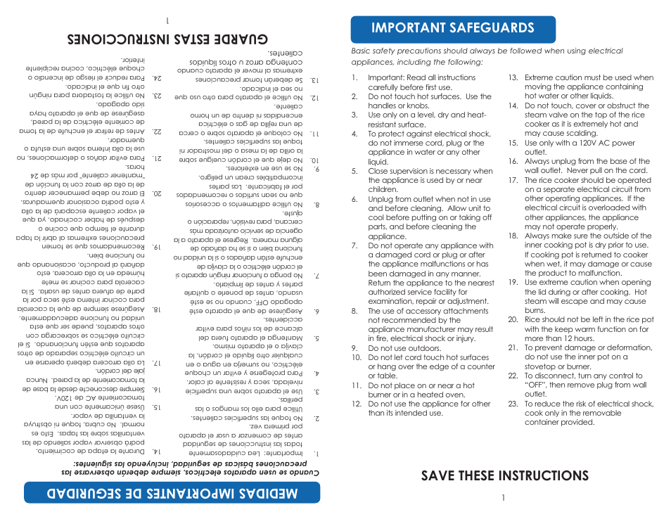 Gua rde est as in str uc cio nes, Save these instructions | Aroma ARC-830 TC User Manual | Page 3 / 15
