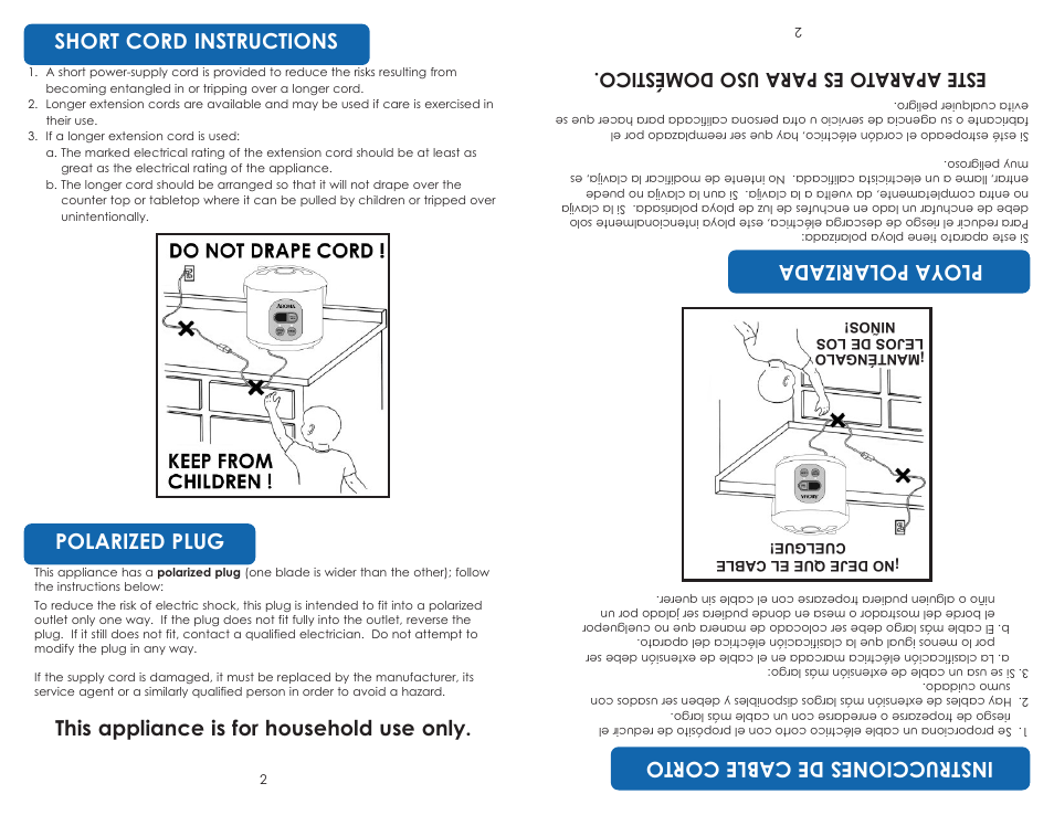 Est ea pa ra to es pa ra uso do més tic o | Aroma ARC-830 TC User Manual | Page 4 / 15