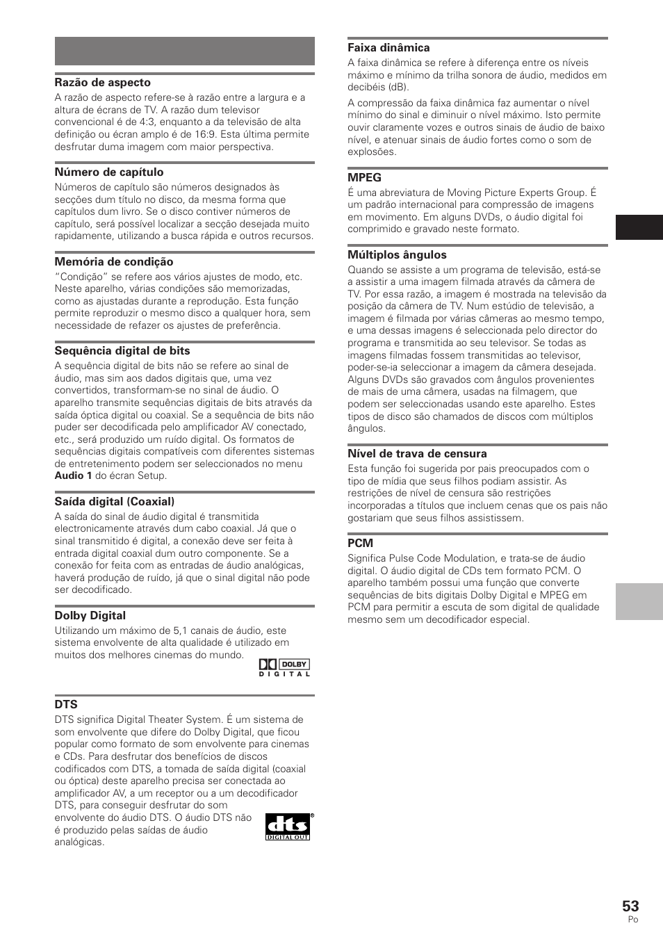 Termos | Pioneer DV-340 User Manual | Page 109 / 112