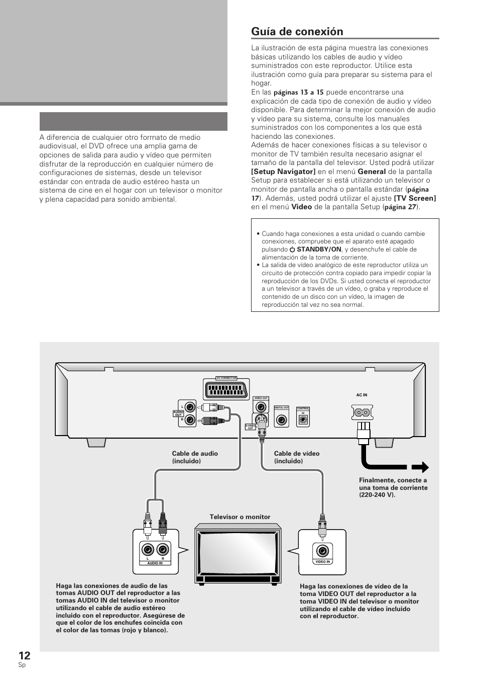 Conexiones, Conexión de su reproductor dvd, Guía de conexión | Pioneer DV-340 User Manual | Page 14 / 112