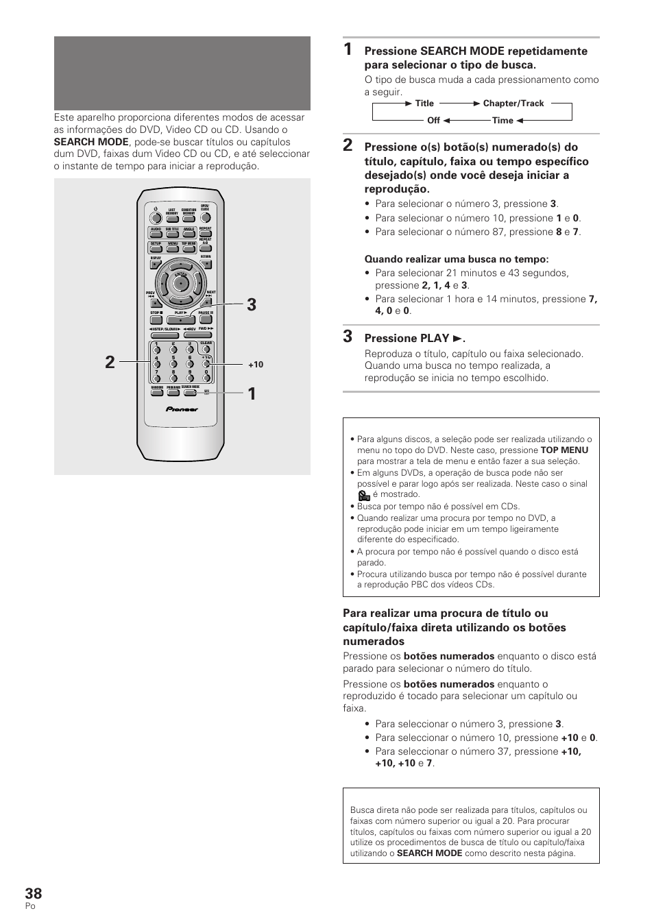 Busca de título, capítulo, faixa ou localização, Dum disco, Dvd/video cd/cd | Pressione play 3 | Pioneer DV-340 User Manual | Page 94 / 112