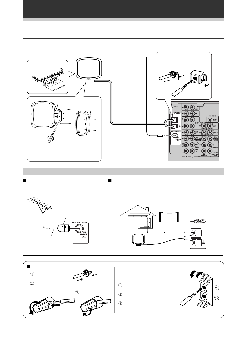 Antenas, Utilização de antenas externas, Ligação do equipamento de som | 7 para melhorar a recepção em fm, 7 para melhorar a recepção em am | Pioneer VSX-609RDS User Manual | Page 70 / 124