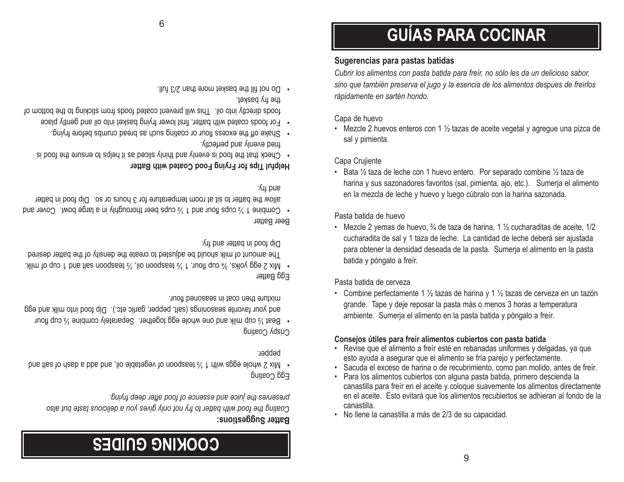 Cooking guides, Guías para cocinar | Aroma ADF-182 User Manual | Page 11 / 16