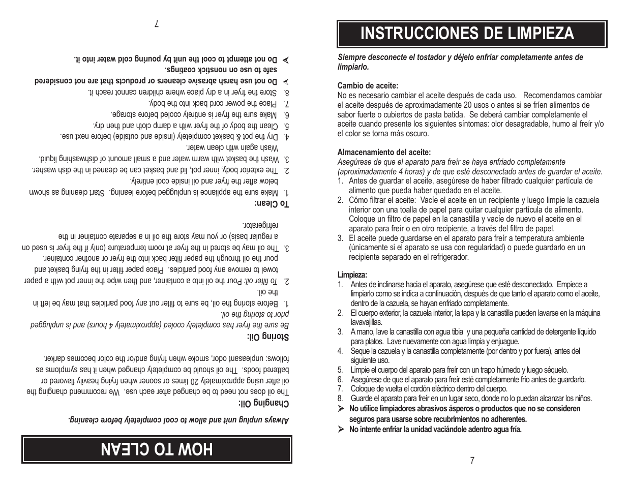 How to clean, Instrucciones de limpieza | Aroma ADF-182 User Manual | Page 9 / 16